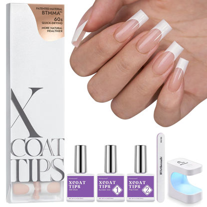 Picture of BTArtboxnails Soft Gel Nail Tips and Gel Glue Kit - French Tip Press on Nails Long Square XCOATTIPS Gel Nail Kit, Include Gel Glue, Builder Gel, Top Coat, Nail Lamp Nail Extension Kit