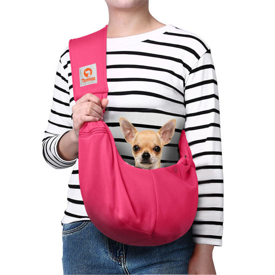 Picture of Tomkas Small Dog Sling Carrier - Adjustable Strap & Zip Pocket - for 2-7 lbs Pets(Rose red)