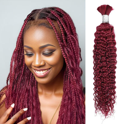 Picture of Human Braiding Hair 1 Bundle 50g 22 Inch Deep Water Wave Bulk Human Hair for Braiding No Weft 10A Brazilian Virgin Curly Human Hair Extensions for Boho Braids Wet and Wavy Red Burgundy Braiding Hair