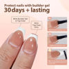 Picture of French Tip Gel Nail Tips - BTArtboxnails Modern French 3 in 1 X-coat Tips Press On Nails Short, 320pcs Brown Coffin Fake Nails, Pre-applied Tip Primer & Base Coat, No Need File False Nails for DIY