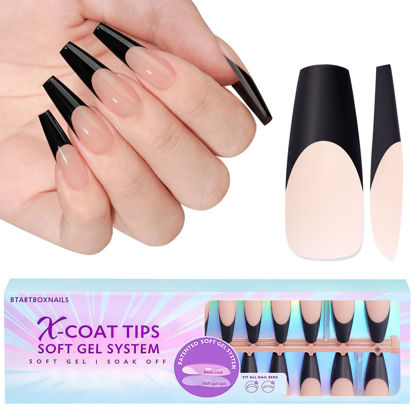 Picture of btartboxnails Black French Tip Gel Nails, 300pcs Nude XL Long Coffin Black French Tip Press on Nails, French XCOATTIPS for DIY Nail Art