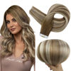 Picture of Full Shine Balayage Tape in Hair Extensions Straight Human Hair Extensions 14 Inch Invisible PU Tape in Extensions 6 Chestnut Brown Ombre to 60 Platinum Blonde Highlight 6 Seamless Hair 50g/20pcs