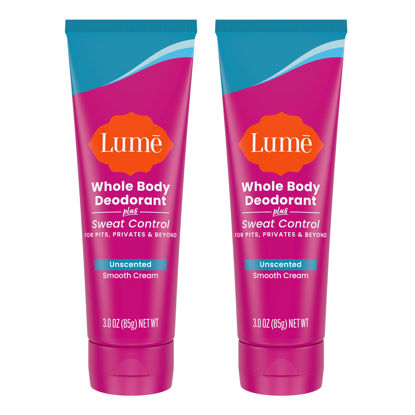 Picture of Lume Whole Body Deodorant Plus Sweat Control - Smooth Cream Tube - 72 Hour Odor And Sweat Control - Baking Soda Free, Skin Loving - 3.0 ounce (Pack of 2) (Unscented)