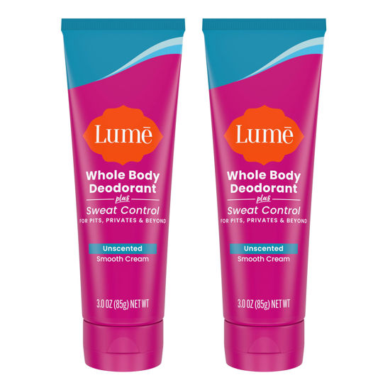 Picture of Lume Whole Body Deodorant Plus Sweat Control - Smooth Cream Tube - 72 Hour Odor And Sweat Control - Baking Soda Free, Skin Loving - 3.0 ounce (Pack of 2) (Unscented)