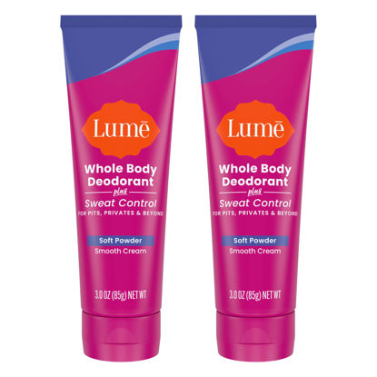 Picture of Lume Whole Body Deodorant Plus Sweat Control - Smooth Cream Tube - 72 Hour Odor And Sweat Control - Baking Soda Free, Skin Loving - 3.0 ounce (Pack of 2) (Soft Powder)