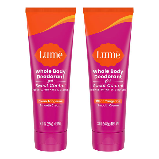 Picture of Lume Whole Body Deodorant Plus Sweat Control - Smooth Cream Tube - 72 Hour Odor And Sweat Control - Baking Soda Free, Skin Loving - 3.0 ounce (Pack of 2) (Clean Tangerine)