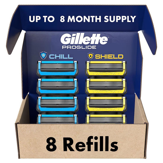 Picture of Gillette Mens Razor Blade Refills, 4 ProGlide Chill Cartridges, 4 ProGlide Shield Cartridges, Shields against Skin Irritation, Cools to sooth skin, 8 Count (Pack of 1)