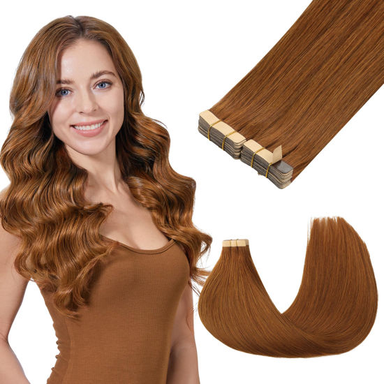 Picture of GOO GOO Tape in Hair Extensions Human Hair, 350 Copper, 10inch 60g 40pcs, Thick Ends Straight Seamless Tape in, Invisible Tape in Hair Extensions Human Hair