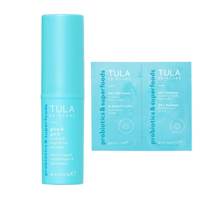 Picture of TULA Skin Care Eye Balm Glow & Get It + 24-7 Hydrating Day Night Cream & Purifying Cleanser Dual Packette - Dark Circle Treatment, Instantly Hydrate and Brighten Undereye Area, 0.35 oz.