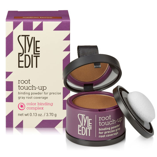 Picture of Root Touch Up Powder by Style Edit | Medium Brown Hair Color Coverage for Grays and Roots | Mineral-Infused Binding Hairline Concealer | 0.13 oz. Tub