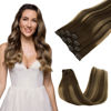 Picture of GOO GOO Clip in Hair Extensions Real Human Hair, Remy Human Hair Extensions Clip ins for Women, Natural Human Hair, 16inch 65g 4Pcs, 4/27/4 Balayage Chocolate Brown to Caramel Blonde