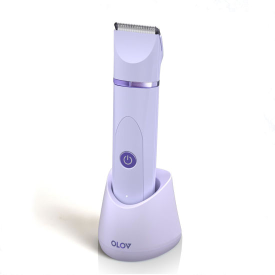 Picture of OLOV Bikini Trimmer for Women - Wet/Dry Electric Body Shaver Groomer, Replaceable Ceramic Blade Heads, Face Hair Remover Head & USB Recharge Dock, Waterproof Hygiene Razor, Purple