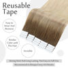 Picture of Full Shine Balayage Tape Hair Extensions Real Human Hair 16 Inch Tape in Extensions Straight Hair Ombre Color 3 Dark Brown and 8 Fading to 613 Bleach Blonde 50 Gram Double Side Tape Hair 20 Pcs