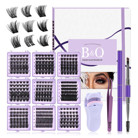 Picture of Lash Extension Kit Lash Cluster B&Qaugen DIY Eyelash Extension Kit Eyelash Clusters with Mascara Brush Eyelash Glue Remover Lash Applicators for DIY Eyelashes Extensions (Kit,Lashbook 02)