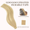 Picture of GOO GOO Tape in Hair Extensions Human Hair, 18AT60A Pearl Ash Blonde Highlights, 14inch 50g 20pcs, Thick Ends Straight Seamless Tape in, Invisible Tape in Hair Extensions Human Hair