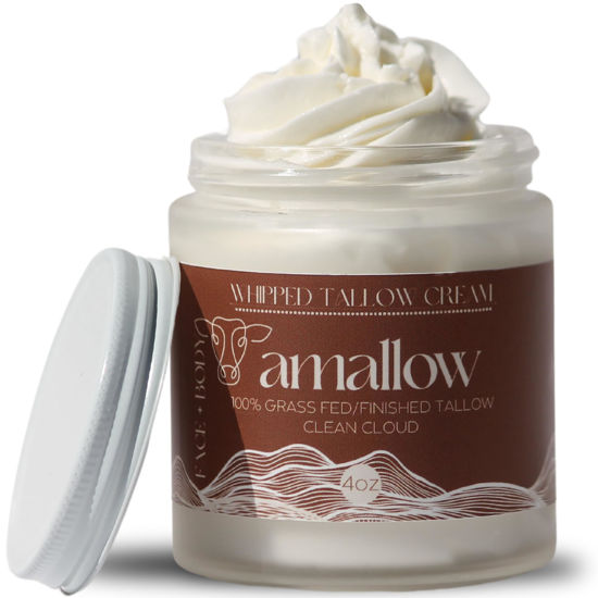 Picture of Amallow 100% Grass Fed Beef Tallow for Skin Care - Face + Body - Whipped Moisturizer - 100% Natural Lotion, 4 FL. oz. (Clean Cloud)