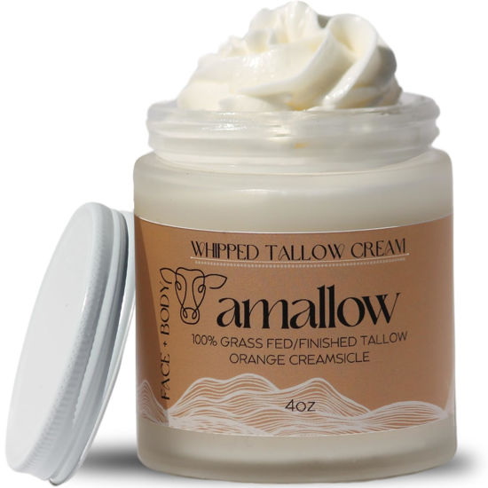 Picture of Amallow 100% Grass Fed Beef Tallow for Skin Care - Face + Body - Whipped Moisturizer - 100% Natural Lotion, 4 FL. oz. (Orange Creamsicle)