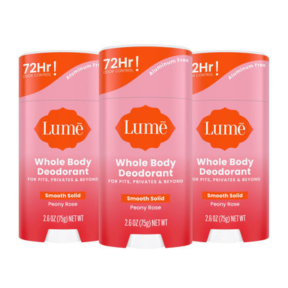 Picture of Lume Whole Body Deodorant - Smooth Solid Stick - 72 Hour Odor Control - Aluminum Free, Baking Soda Free and Skin Loving - 2.6 Ounce (Pack of 3) (Peony Rose)