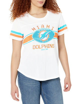 Picture of Ultra Game NFL Miami Dolphins Womenss Soft Mesh Jersey Varsity Tee Shirt, White, X-Large