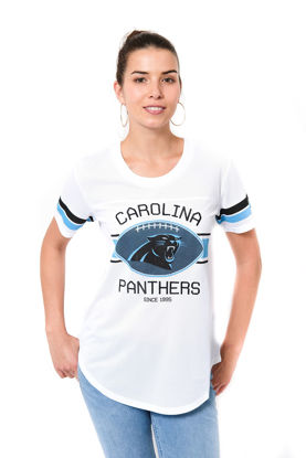 Picture of Ultra Game NFL Carolina Panthers Womenss Soft Mesh Jersey Varsity Tee Shirt, White, Small