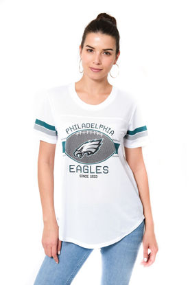 Picture of Ultra Game NFL Philadelphia Eagles Womenss Soft Mesh Jersey Varsity Tee Shirt, White, Large