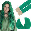 Picture of GOO GOO Tape in Hair Extensions Human Hair, Green, 20inch 30g 10pcs, Colored Tape ins Human Hair Extensions, Silky&Soft Invisible Tape Ins, Hair Highlighted for Party