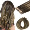 Picture of GOO GOO Tape in Hair Extensions Human Hair, 4/27/4 Balayage Chocolate Brown to Caramel Blonde, 10inch 60g 40pcs, Thick Ends Straight Seamless Tape in, Invisible Tape in Hair Extensions Human Hair