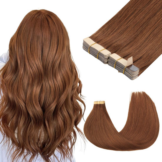 Picture of GOO GOO Tape in Hair Extensions Human Hair, 33A Auburn,10inch 60g 40pcs, Thick Ends Straight Seamless Tape in, Invisible Tape in Hair Extensions Human Hair