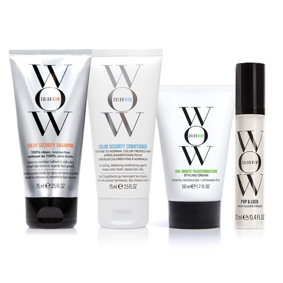 Picture of COLOR WOW Quick Frizz Fixes! Travel Kit - Includes Shampoo, Conditioner, One Minute Transformation Styling Cream, Pop & Lock Frizz Control and Glossing Serum, The ultimate in frizz control.