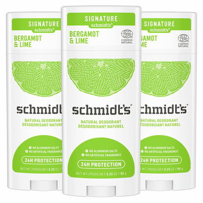 Picture of Schmidt's Aluminum Free Natural Deodorant for Women and Men, Bergamot + Lime with 24 Hour Odor Protection, Certified Cruelty Free, Vegan Deodorant,3.25 Ounce (Pack of 3)