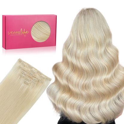 Picture of WENNALIFE Clip in Hair Extensions, 70g 15 Inch Bleach Blonde Hair Extensions Real Human Hair Short Remy Clip in Hair Extensions Virgin Human Hair Double Weft for Women