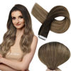 Picture of Full Shine Hair Extensions Tape in Balayage Dark Brown to Chestnut Brown Highlighted Ash Blonde Remy Tape in Human Hair Extensions Real Hair Skin Weft Tape in Hair Extensions 50g 20pcs 16 Inch