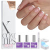 Picture of btartboxnails XCOATTIPS French Nails - Extra Short Square Nail Tips with Nail Gel, French Protecing Duo, Nail Lamp, All in One Soft Gel French Tip Press on Nails Gel Extension