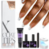 Picture of BTArtboxnails French Gel Nail Kit - French Tip Press on Nails Brown Medium Coffin XCOATTIPS Pre-applied Tip Primer & Base Coat Fake Nails for Nail Art Easy DIY