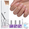 Picture of btartboxnails XCOATTIPS French Nails - Extra Short Almond Tips with Nail Gel, French Protecing Duo, Nail Lamp, All in One Soft Gel French Tip Press on Nails Gel Extension