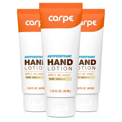 Picture of Carpe Antiperspirant Hand Lotion (Pack of 3) A dermatologist-recommended smooth lotion that helps stop hand sweat, great for hyperhidrosis or excessive sweat (Warm Vanilla)