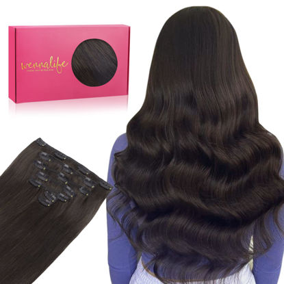 Picture of WENNALIFE Clip in Hair Extensions, 70g 18 Inch Dark Brown Hair Extensions Real Human Hair Short Remy Clip in Hair Extensions Virgin Human Hair Double Weft for Women