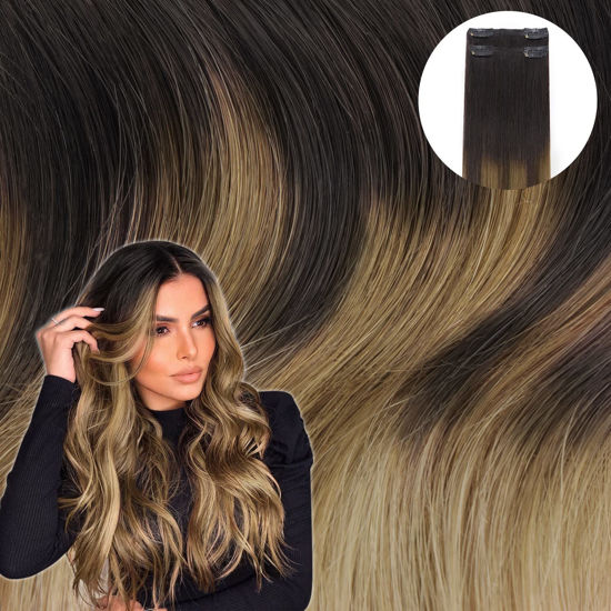 Picture of WENNALIFE Clip in Hair Extensions Real Human Hair Refill, 30g 24 inch 2pcs Dark Brown to Chestnut Brown and Dirty Blonde Highlighted Hair Extensions Clip in Human Hair for Hair Loss and Thinning Hair