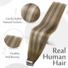 Picture of Full Shine Blonde Tape in Hair Extensions 16 Inch Tape in Extensions Real Human Hair Color 6 Fading to 6 Brown and 60 Platinum Blonde 50 Gram 20 Pcs Tape in Remy Hair Straight Tape Extensions