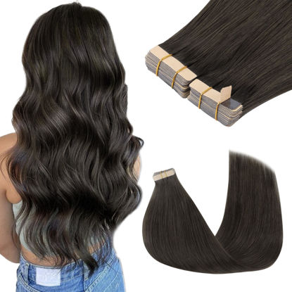 Picture of GOO GOO Tape in Hair Extensions Human Hair, 1C Mocha Brown, 10inch 60g 40pcs, Thick Ends Straight Seamless Tape in, Invisible Tape in Hair Extensions Human Hair