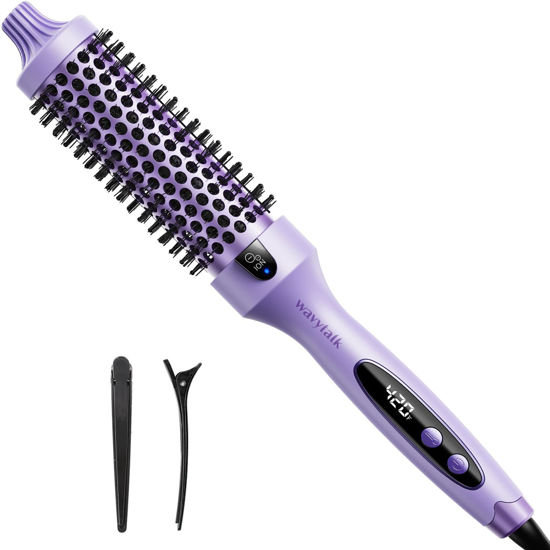 Picture of Wavytalk Thermal Brush, 1.5 inch Heated Round Brush for Blowout Look, Negative Ion Technology, Ceramic Tourmaline, 5 Temperature Settings, Dual Voltage, Purple