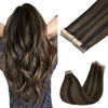 Picture of GOO GOO Tape in Hair Extensions Human Hair, 2/6 Dark Brown Highlighted Chestnut Brown, 10inch 60g 40pcs, Thick Ends Straight Seamless Tape in, Invisible Tape in Hair Extensions Human Hair