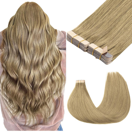 Picture of GOO GOO Tape in Hair Extensions Human Hair, 7 Bronde,12inch 80g 40pcs, Thick Ends Straight Seamless Tape in, Invisible Tape in Hair Extensions Human Hair