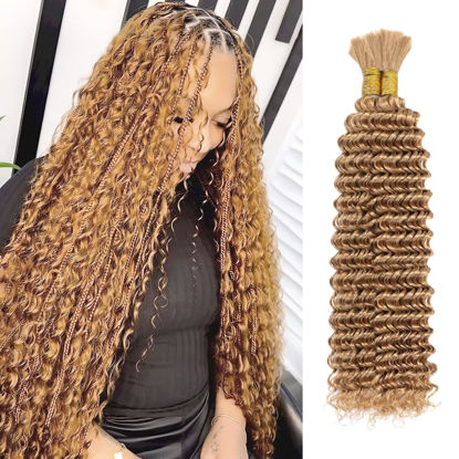 Picture of Blonde Braiding Hair 100g 20 Inch Deep Water Wave 2 Bundle Bulk Human Hair for Braiding Brazilian Virgin Curly Braiding Hair for Boho Braids Wet and Wavy Color 27 Honey Blonde Human Braiding Hair