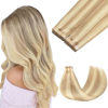 Picture of GOO GOO Tape in Hair Extensions Human Hair, 18A/613A Dark Blonde Highlighted Bleach Blonde, 10inch 60g 40pcs, Thick Ends Straight Seamless Tape in, Invisible Tape in Hair Extensions Human Hair