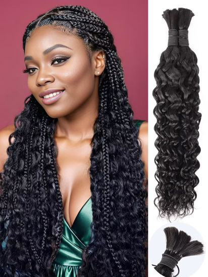 Picture of Human Braiding Hair 100g 22 Inch Water Wave Bulk Human Hair for Braiding Deep No Weft 10A Brazilian Virgin Curly Human Hair Extensions for Boho Braids Wet and Wavy Natural Human Hair Braiding Hair