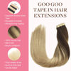 Picture of GOO GOO Tape in Hair Extensions Human Hair, 4/18 Balayage Chocolate Brown Highlighted Dirty Blonde, 12inch 80g 40pcs, Thick Ends Straight Seamless Tape in, Invisible Tape in Hair Extensions Human Hair