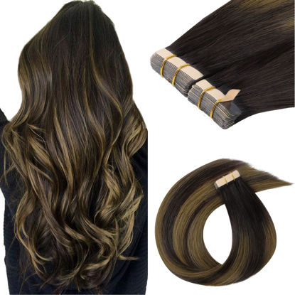 Picture of GOO GOO Tape in Hair Extensions Human Hair, 2/6/2 Balayage Dark Brown to Chestnut Brown, 12inch 80g 40pcs, Thick Ends Straight Seamless Tape in, Invisible Tape in Hair Extensions Human Hair