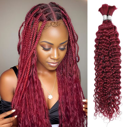 Picture of Human Braiding Hair 100g 22 Inch Deep Wave Bulk Human Hair for Braiding No Weft 10A Brazilian Virgin Curly Human Hair Extensions for Boho Braids Wet and Wavy 99J Red Burgundy Braiding Hair