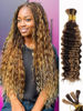 Picture of Ombre Braiding Hair 100g 22 Inch P4/27 Human Braiding Hair Deep Wave Honey Blonde Braiding Hair Highlight Water Wave Bulk Human Hair 100% 10A Brazilian Ombre Brown Human Bariding Hair for Boho Braids